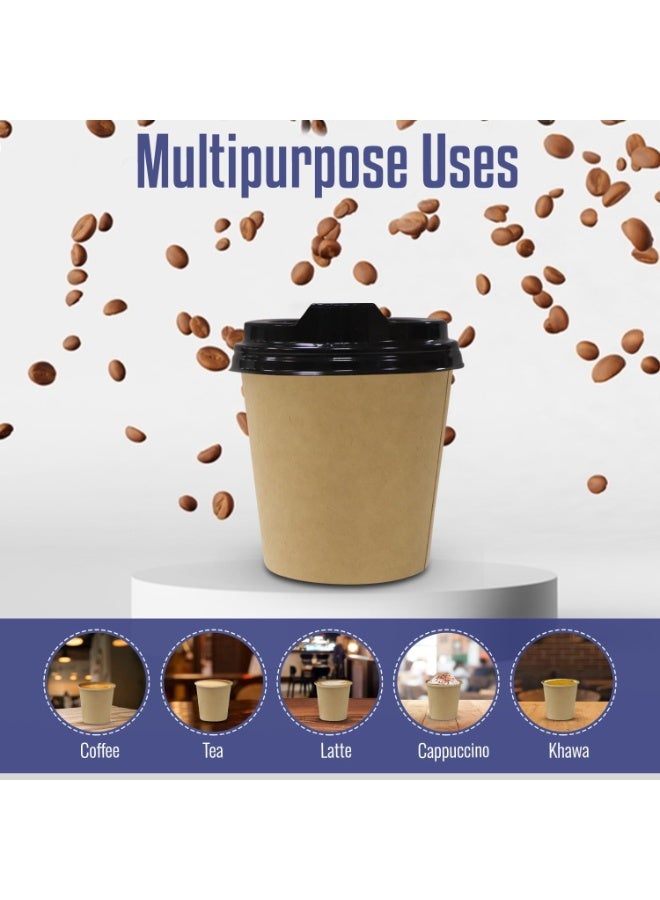 SNH Packing أكواب قهوة ورقية disposable سعة 4 أونص (عبوة من 10) من SNH Packing مع غطاء بني - أكواب disposable ذات جدار واحد مع غطاء للمشروبات الباردة والساخنة - أكواب قهوة disposable مثالية للمقاهي والمكاتب. - Image 4